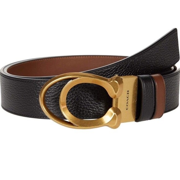 Coach Pebbles Leather Signature Logo Belt Buckle - Picture 1 of 9